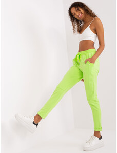 Fashionhunters Limetkové basic kalhoty s elastickým pasem od Aprilie
