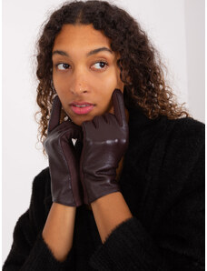 Fashionhunters Tmavě hnědé rukavice s ekokůží