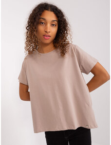 Fashionhunters Tmavě béžové dámské oversize tričko BASIC FEEL GOOD
