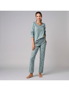 Blancheporte Pyžamové kalhoty s potiskem květin khaki