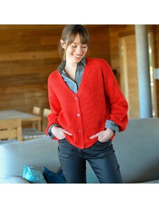 Blancheporte Volný svetr na knoflíky, mohérový na dotek červená 56