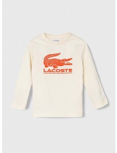 Dětská bavlněná košile s dlouhým rukávem Lacoste béžová barva, s potiskem