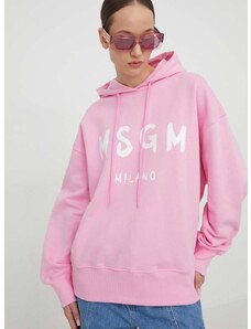 Bavlněná mikina MSGM dámská, růžová barva, s kapucí, s potiskem, 2000MDM515.200000