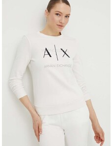 Bavlněná mikina Armani Exchange dámská, béžová barva, s potiskem, 3DYM92 YJFDZ