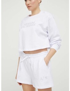 Bavlněné šortky Armani Exchange bílá barva, s aplikací, high waist, 3DYS89 YJFHZ