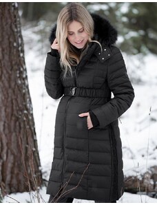 Seraphine Zimní těhotenský kabát 2v1 černý péřový