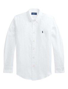 Dětská lněná košile Polo Ralph Lauren bílá barva