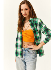 Olalook Women's Green Yellow Plaid Lumberjack Shirt