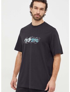 Bavlněné tričko adidas černá barva, s potiskem, IM8311