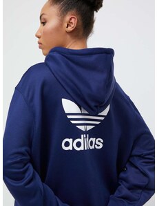 Mikina adidas Originals dámská, tmavomodrá barva, s kapucí, s potiskem, IP0584