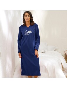 Blancheporte Fleecové dlouhá noční košile s motivem mráčků nám. modrá 42/44