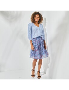Blancheporte Krátká sukně s etno vzorem, voál modrá/nám.modrá 50