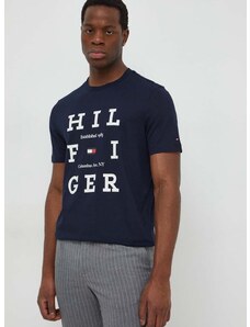 Bavlněné tričko Tommy Hilfiger tmavomodrá barva, s potiskem, MW0MW33690