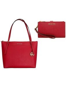 Set Michael Kors - kožená kabelka MK Voyager large a peněženka MK double zip červená