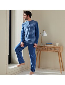 Blancheporte Velurové pruhované pyžamo s barvenými vlákny modrá 107/116 (XL)