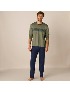 Blancheporte Pyžamo s potiskem na hrudi a kalhotami khaki/nám.modrá 127/136 (3XL)