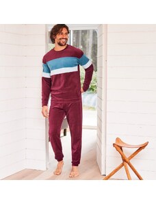 Blancheporte Velurové tříbarevné pyžamo bordó 117/126 (XXL)