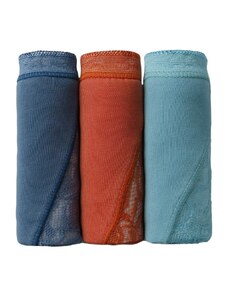 Blancheporte Sada 3 kalhotek super maxi z pružné bavlny s krajkou oranžová+modrá+tyrkysová 42/44