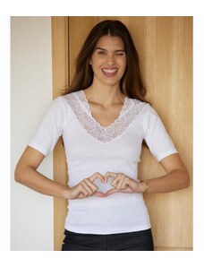 Blancheporte Sada 2 triček z bavlny a krajky bílá 54