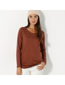 Blancheporte Jednobarevné tričko s dlouhými rukávy čokoládová 42/44
