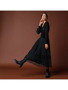 Blancheporte Polodlouhá plisovaná sukně, krajkový lem černá 38