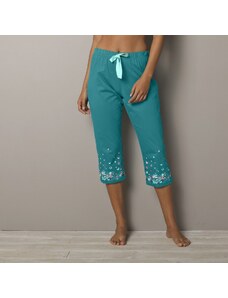 Blancheporte 3/4 pyžamové kalhoty s potiskem květin na koncích nohavic smaragdová 42/44
