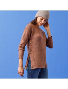 Blancheporte Rovný pulovr s postranními knoflíky oříšková 42/44