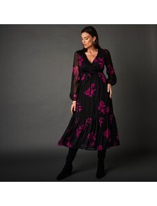 Blancheporte Dlouhé šaty s potiskem květin černá/purpurová 44