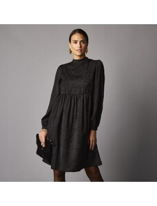 Blancheporte Krátké šaty ze žakáru s optickým vzorem, stojáček a nadýchané rukávy černá 40
