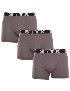 3PACK pánské boxerky Styx long sportovní guma tmavě šedé (3U1063)