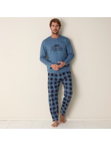 Blancheporte Kostkované bavlněné pyžamo s dlouhými rukávy a kalhotami modrošedá 87/96 (M)