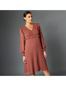 Blancheporte Rozšířené šaty s výšivkou a žabičkováním růžové dřevo 46