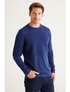 AC&Co / Altınyıldız Classics Men's Indigo Anti-pilling, Anti-Pilling, Standard Fit Crew Neck Textured Knitwear Sweater.