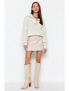 Trendyol Beige Faux Leather Mini Woven Skirt