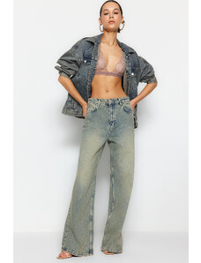 Trendyol Blue Faded Effect Vintage Normal Waist Wide Leg Jeans