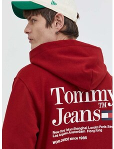 Mikina Tommy Jeans pánská, vínová barva, s kapucí, s potiskem, DM0DM18860