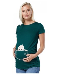 Happy Mama Vtipné těhotenské tričko Baby petrolejové