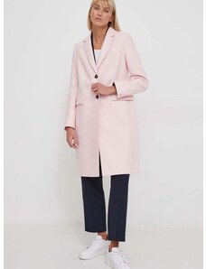 Vlněný kabát Tommy Hilfiger růžová barva, přechodný, WW0WW41662