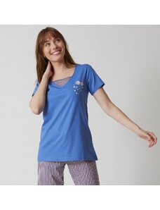 Blancheporte Pyžamové tričko s krátkými rukávy a potiskem květin modrá džínová 34/36