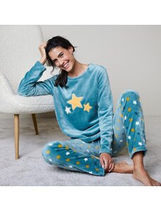 Blancheporte Fleecové pyžamo hebké na dotek s motivem hvězd modrošedá 34/36
