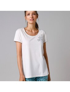 Blancheporte Pyžamové tričko s krátkými rukávy a středovým potiskem květin režná 34/36