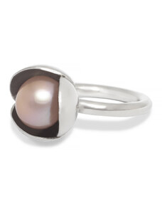 Klára Bílá Jewellery Dámský stříbrný prsten s květem a perlou Bowpearls úzký 41 (13,0mm), Barva perly: Bílá