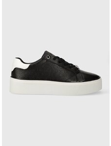 Kožené sneakers boty Calvin Klein FLATFORM C LACE UP - MONO MIX černá barva, HW0HW01870