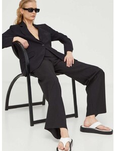 Vlněné kalhoty PS Paul Smith černá barva, jednoduché, high waist