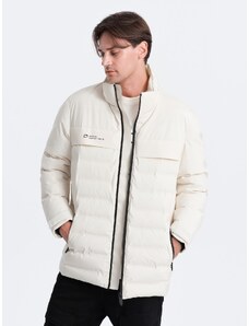 Ombre Clothing Pánská zimní bunda s odepínací kapucí - krémová V2 OM-JAHP-0150
