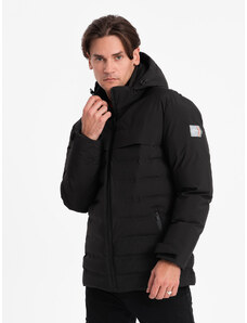 Ombre Clothing Pánská zimní bunda s odepínací kapucí - černá V3 OM-JAHP-0150