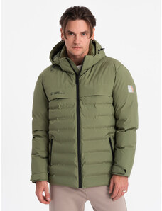 Ombre Clothing Pánská zimní bunda s odepínací kapucí - olivová V1 OM-JAHP-0150