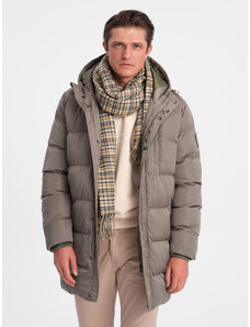 Ombre Clothing Pánská dlouhá zimní prošívaná bunda se saténovou úpravou - khaki V1 OM-JALJ-0147