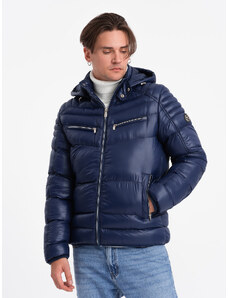 Ombre Clothing Pánská prošívaná zimní bunda s ozdobnými zipy - tmavě modrá V2 OM-JAHP-22FW-010
