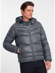Ombre Clothing Pánská prošívaná zimní bunda s ozdobnými zipy - grafitová V3 OM-JAHP-22FW-010